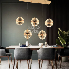 EASD-293 YM 5’li Sıralı Top Camlı Gold LED Avize
