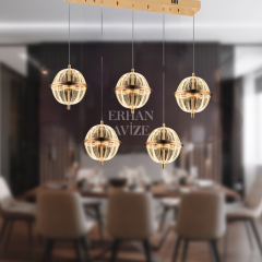EASD-293 YM 5’li Sıralı Top Camlı Gold LED Avize