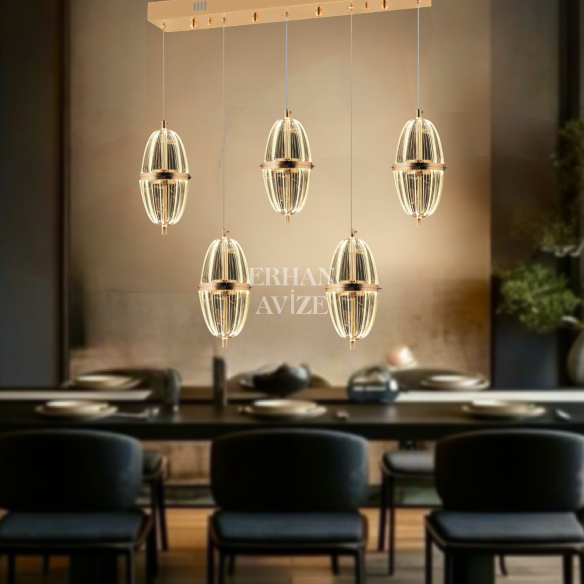 EASD-294 YM 5’li Sıralı Gold LED Avize