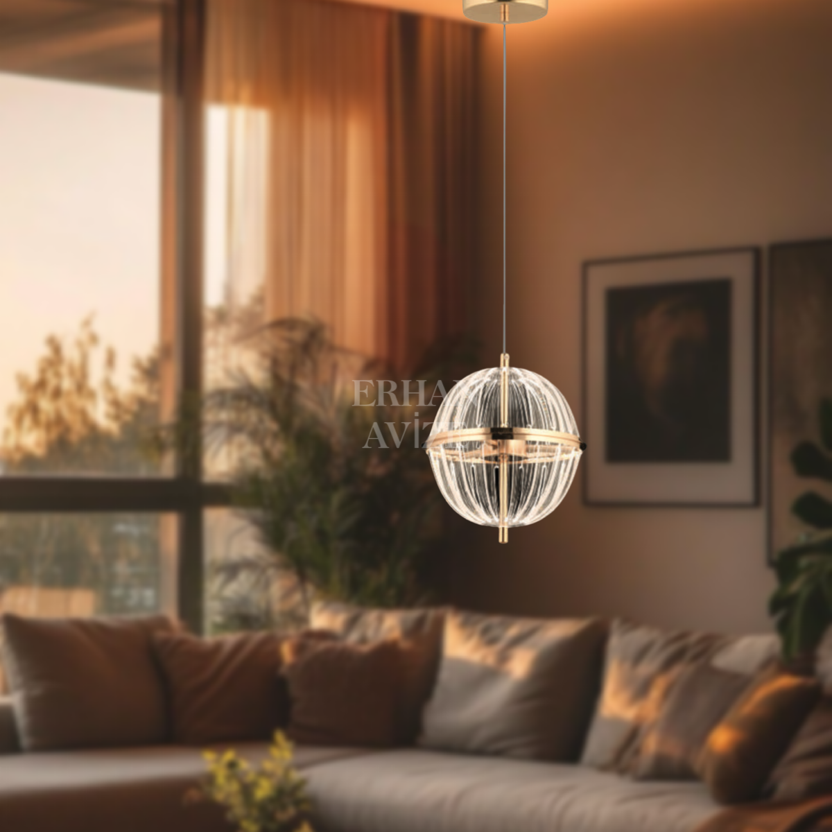 EASD-296 20’lik Top Camlı Tekli Sarkıt Gold LED Avize