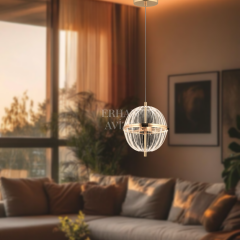 EASD-296 20’lik Top Camlı Tekli Sarkıt Gold LED Avize