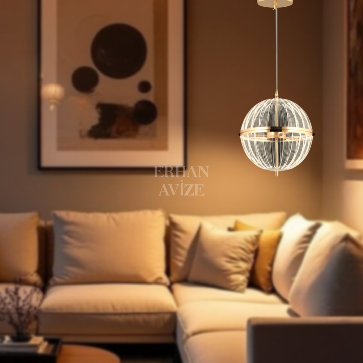 EASD-296 30’luk Top Camlı Tekli Sarkıt Gold LED Avize