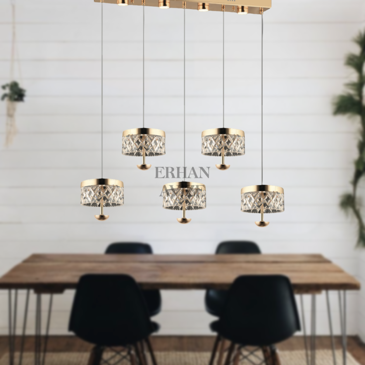 EAPD-176 YM 5’li Sıralı Kristal Gold LED Avize