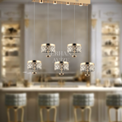 EAPD-176 YM 5’li Sıralı Kristal Gold LED Avize