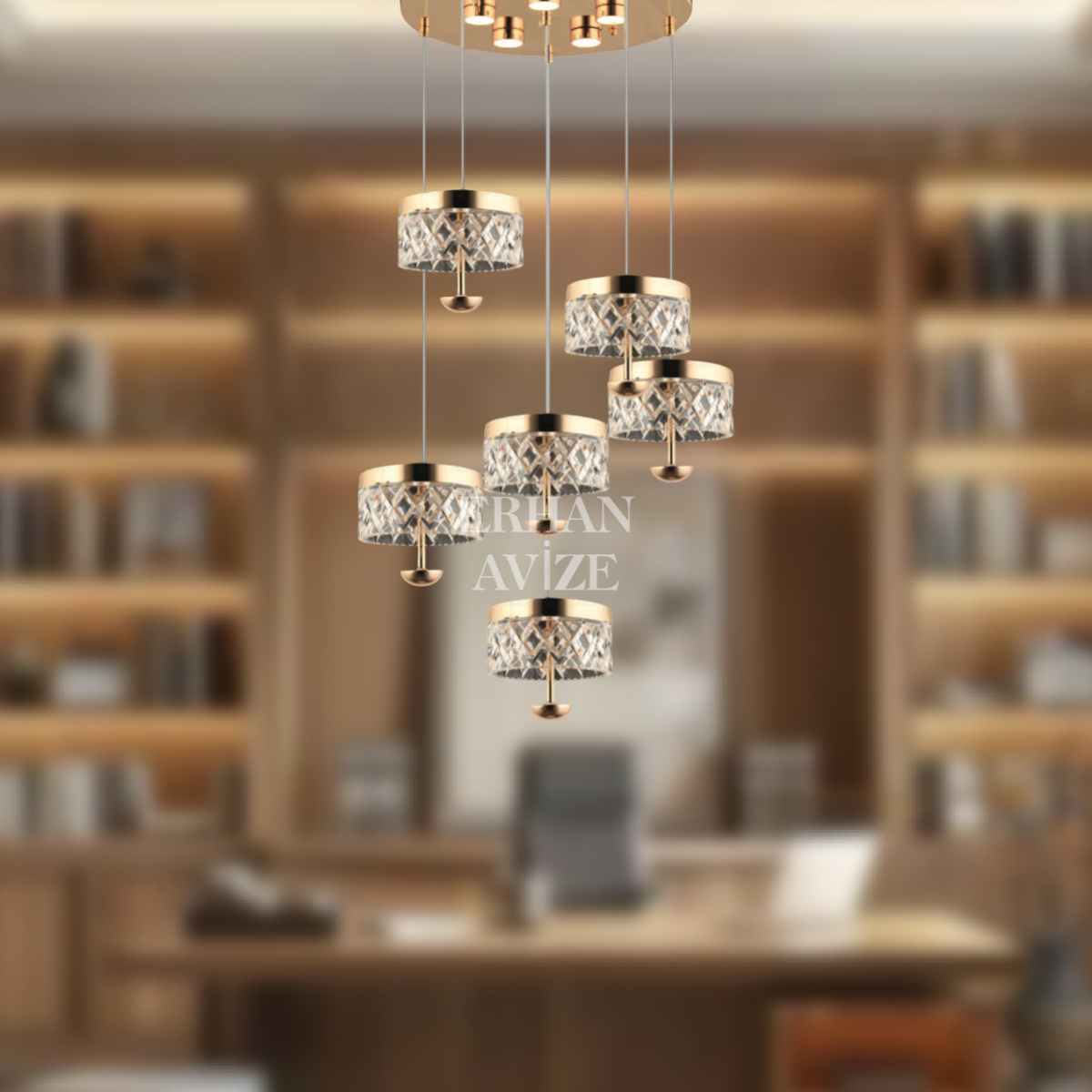 EAPD-176 6’lı Sarkıt Kristal Gold LED Avize