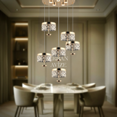 EAPD-176 6’lı Sarkıt Kristal Gold LED Avize