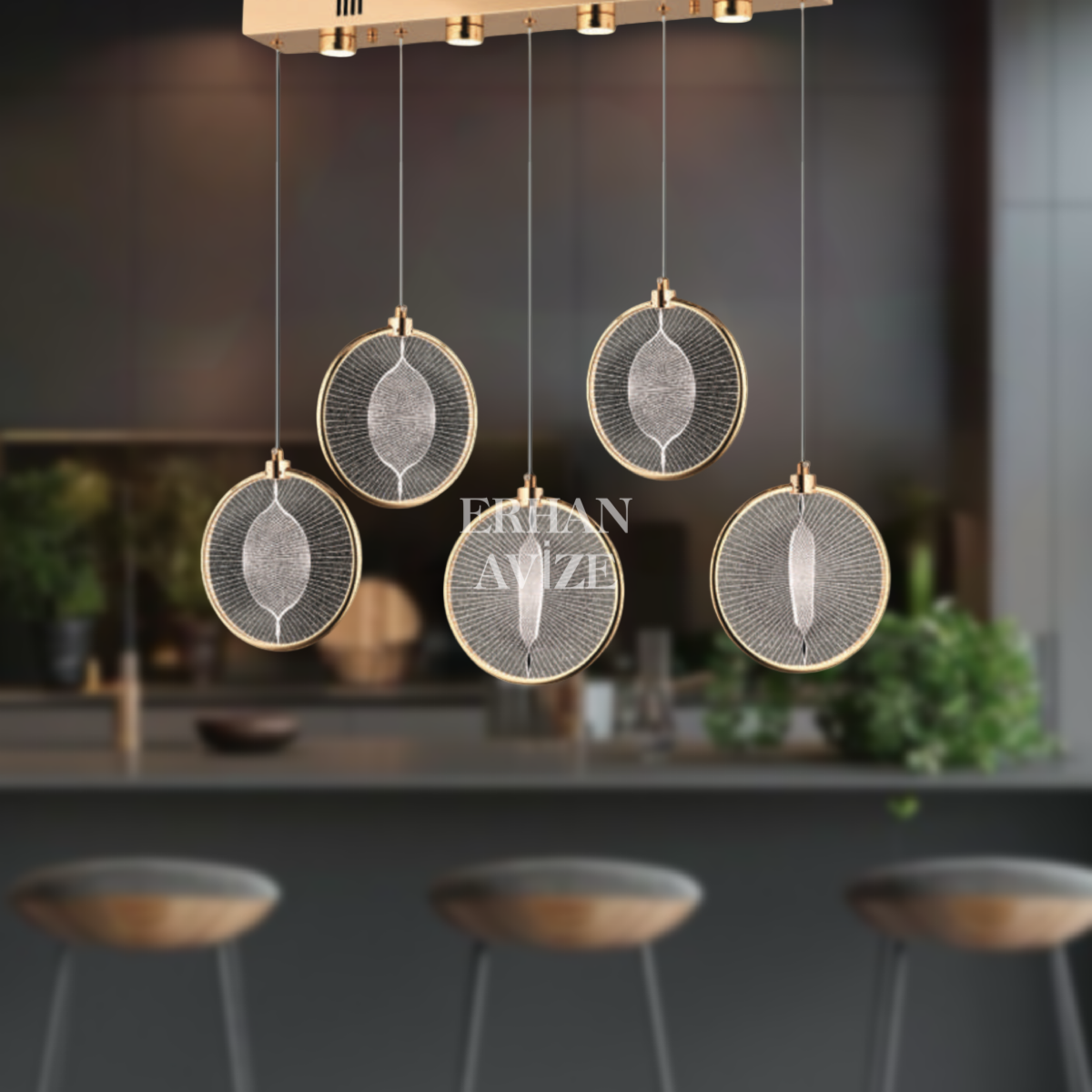 EASD-211 YM 5’li Sıralı Gold LED Avize