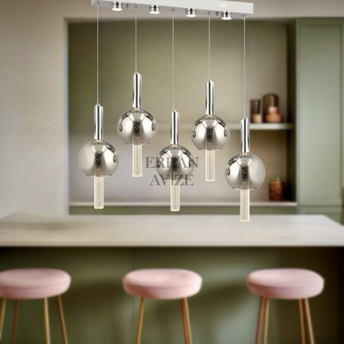 EAPD-174 YM 5’li Sıralı Krom LED Avize