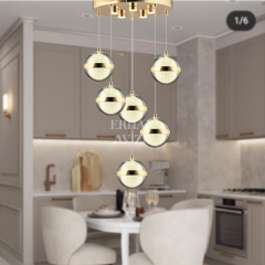 EAPD-175 6’lı Sarkıt Top Camlı Gold LED Avize
