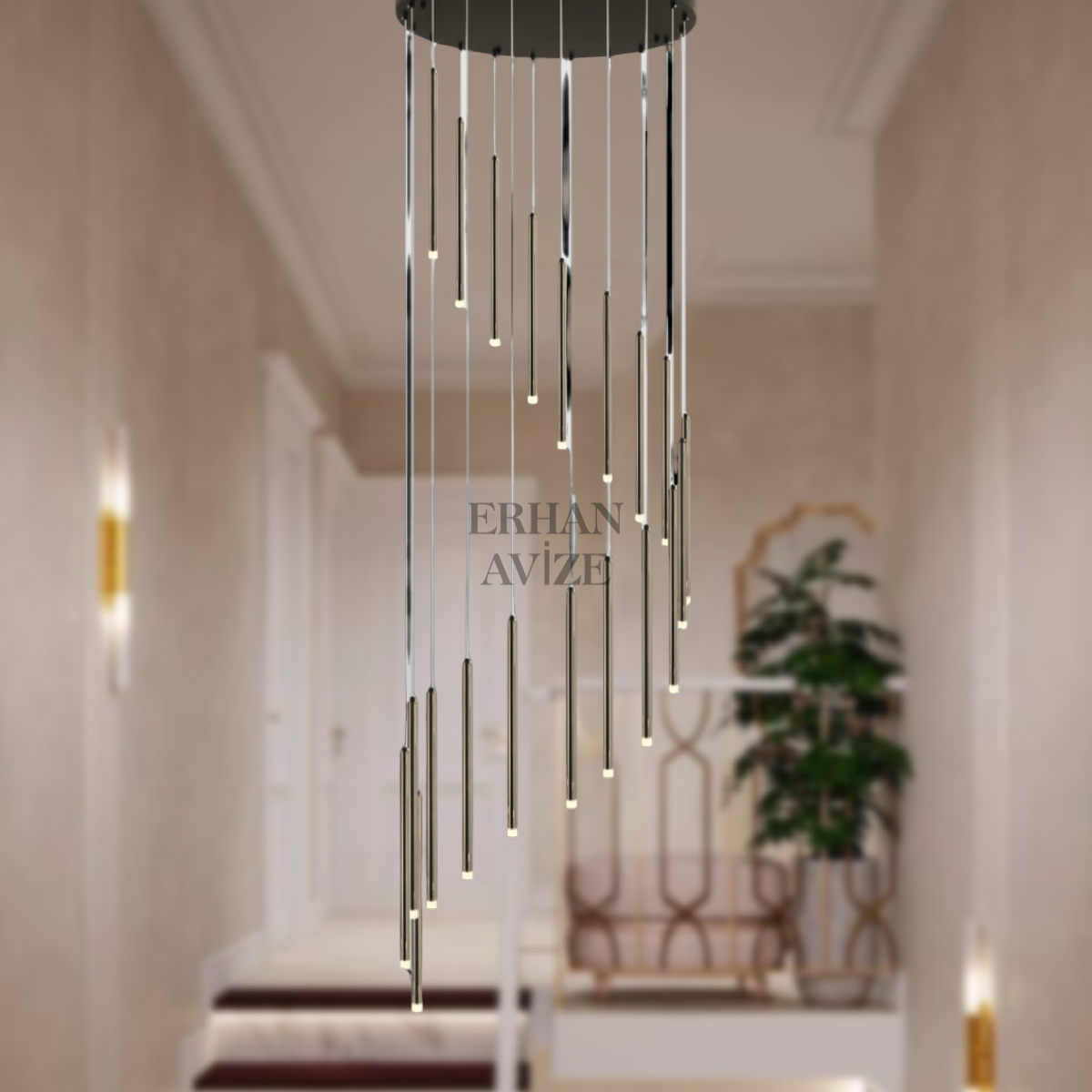 EASD-354 20’li Sarkıt Boru Platin LED Avize