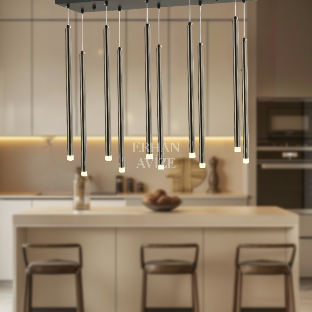 EASD-354 YM 10’lu Sıralı Boru  Platin LED Avize