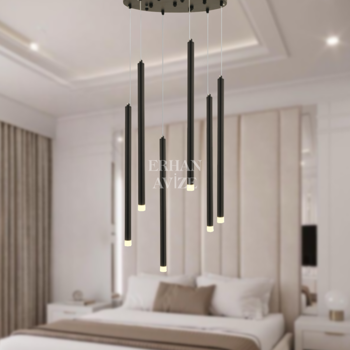 EASD-354 6’lı Sarkıt Mat Siyah LED Avize