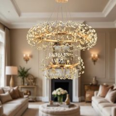 EADM-21 2 Katlı Kristal Gold LED Avize