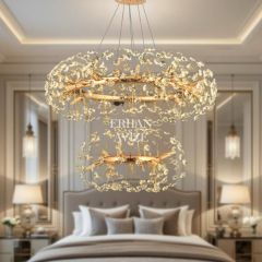 EADM-21 2 Katlı Kristal Gold LED Avize