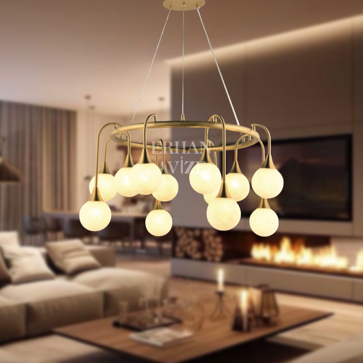 EADM-45 12’li 80’lik Yuvarlak Prinç LED Avize