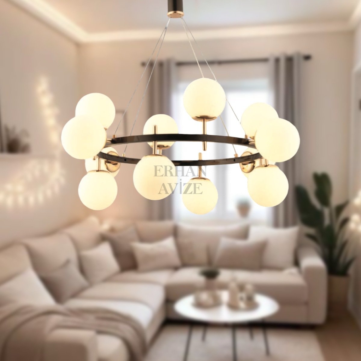 EADM-51 12’li Top Camlı Siyah LED Avize