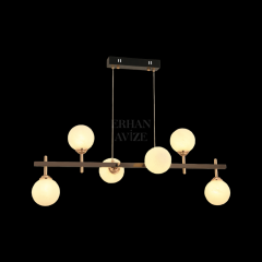 EADM-51 YM 6’li Sıralı Top Camlı Siyah LED Avize