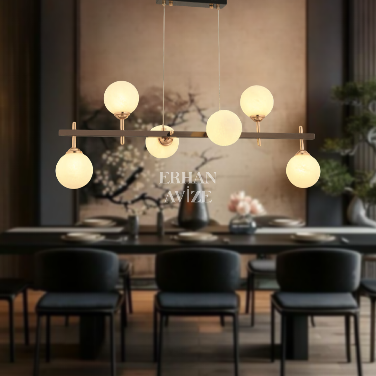 EADM-51 YM 6’li Sıralı Top Camlı Siyah Avize