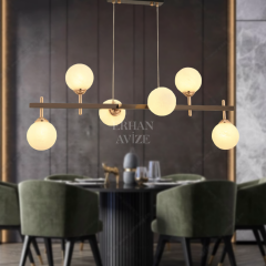 EADM-51 YM 6’li Sıralı Top Camlı Siyah LED Avize