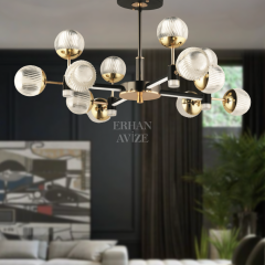 EASD-355 12’li Cam Toplu Siyah LED Avize