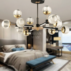 EASD-355 12’li Cam Toplu Siyah LED Avize