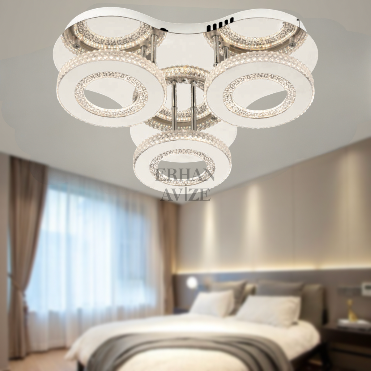 EASD-290 3’lü Kristal Plafonyer Krom LED Avize