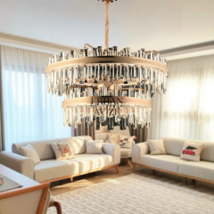 EASD-153 2 Katlı Kristal Gold LED Avize