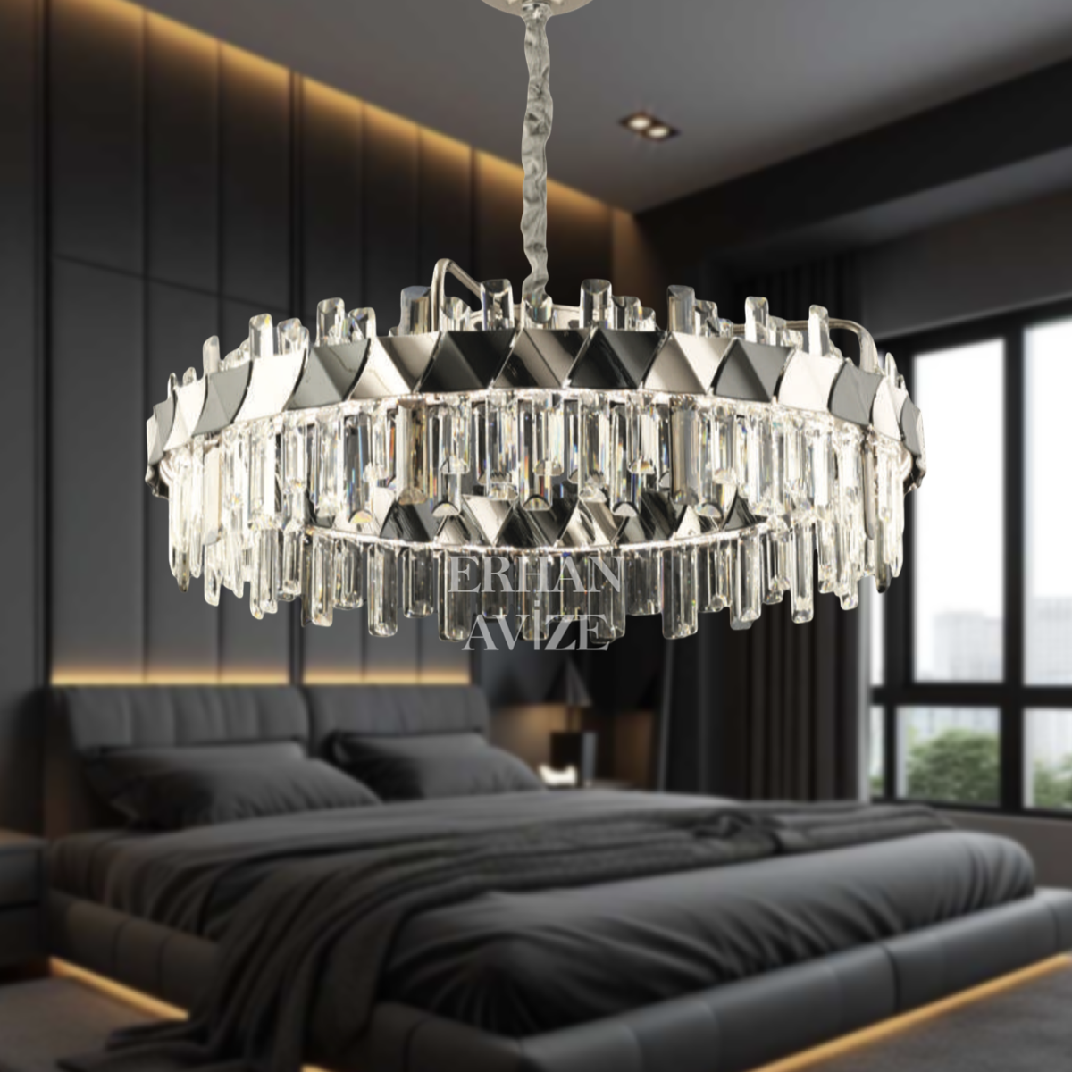 EASD-155 80’lik Kristal Krom LED Avize