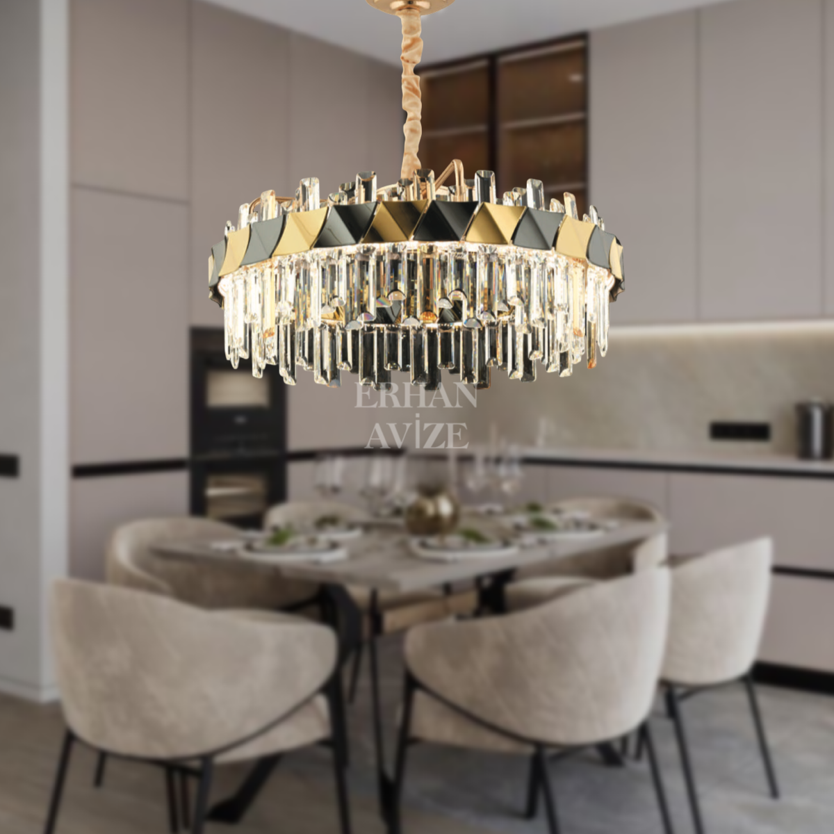 EASD-155 60’lık Kristal Gold LED Avize