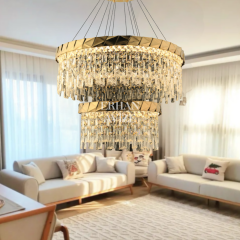 EASD-352 2 Katlı Kristal Gold LED Avize