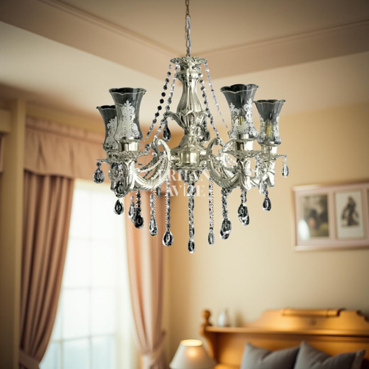 EAZY-088 Zeruyan 5 Kollu Zincirkol Sedef Avize