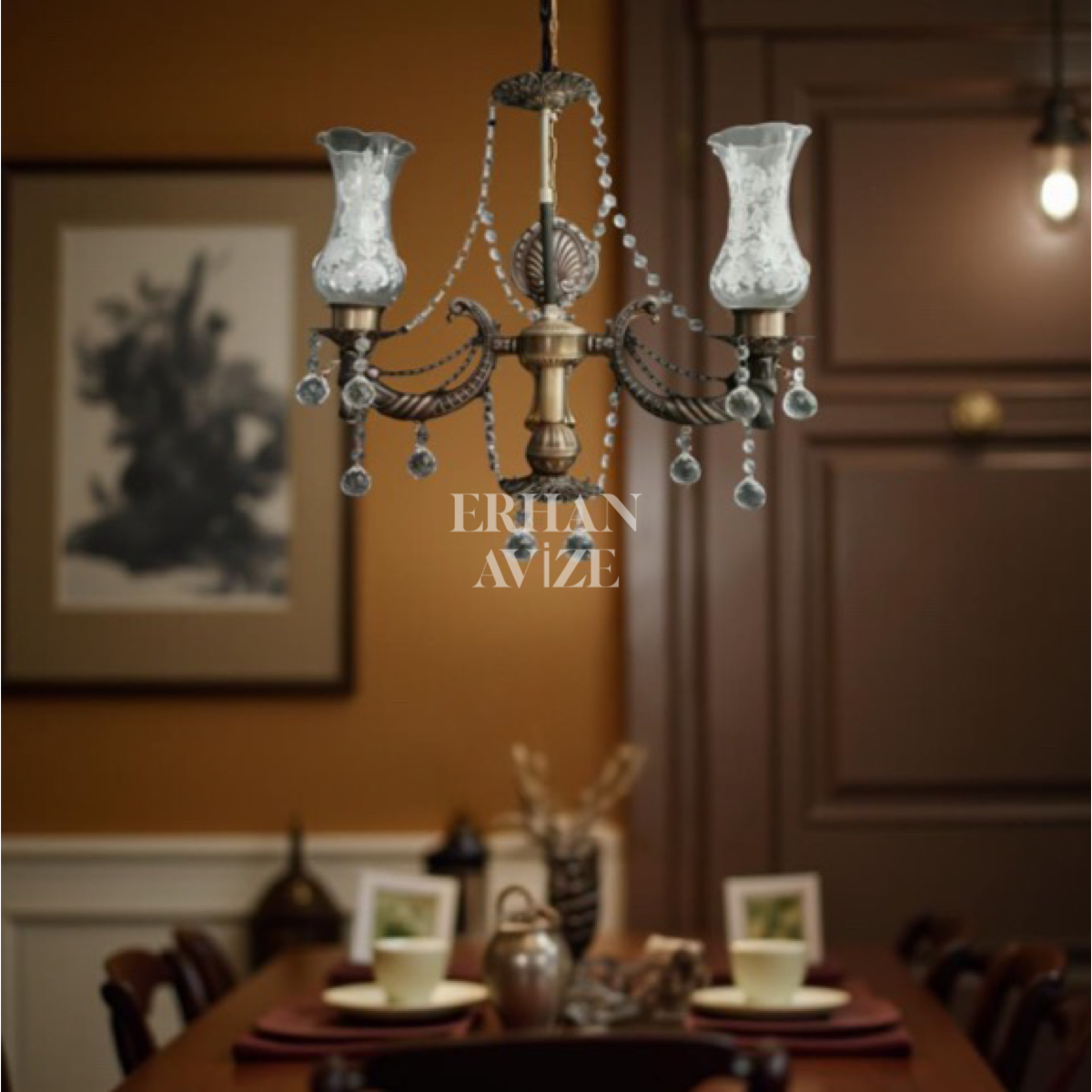 EAZY-040 Zeruyan 2 kollu Zincirkol Bronz-Eskitme Aplik