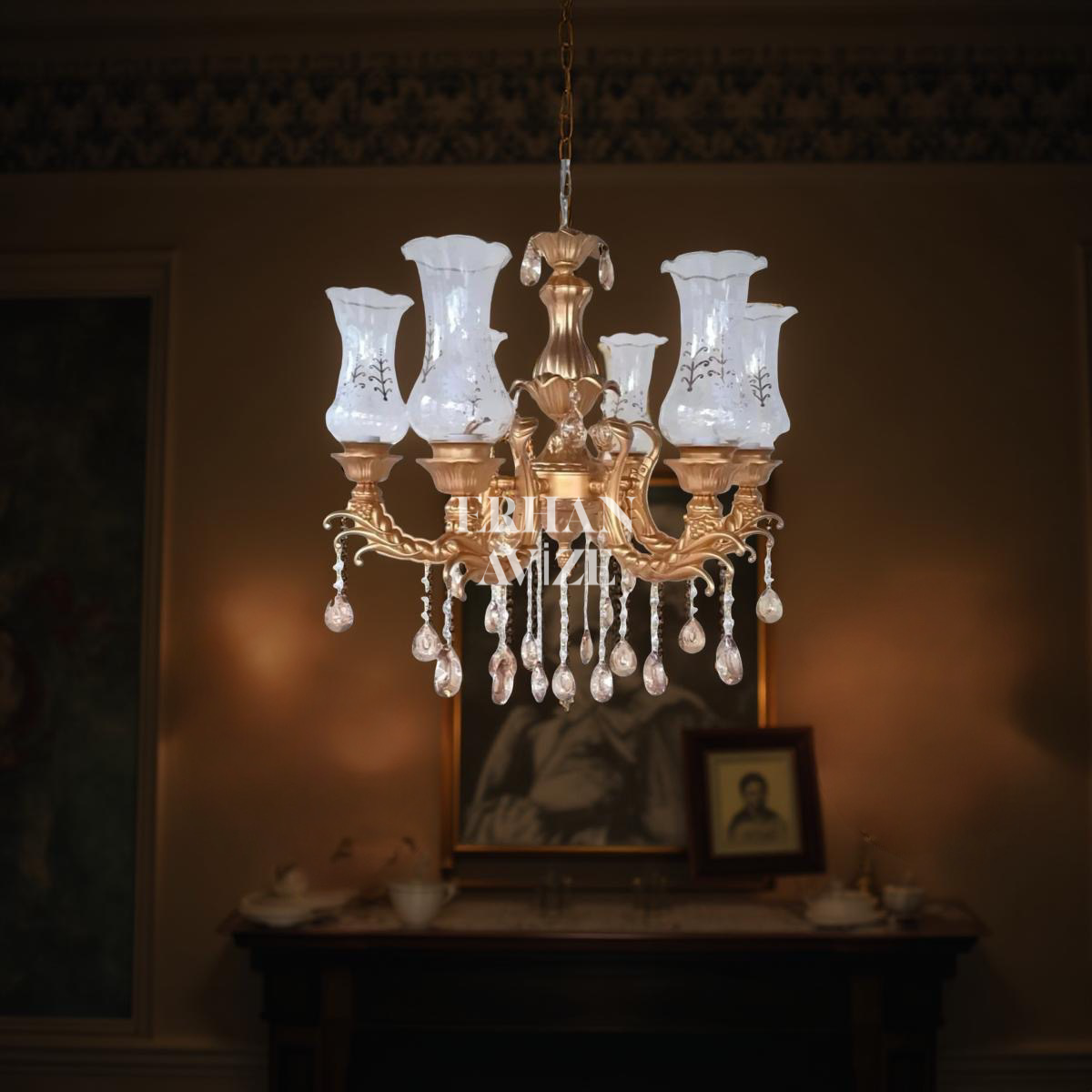 EALZ-085 Leyriza 6 Kollu Rose Varak Avize