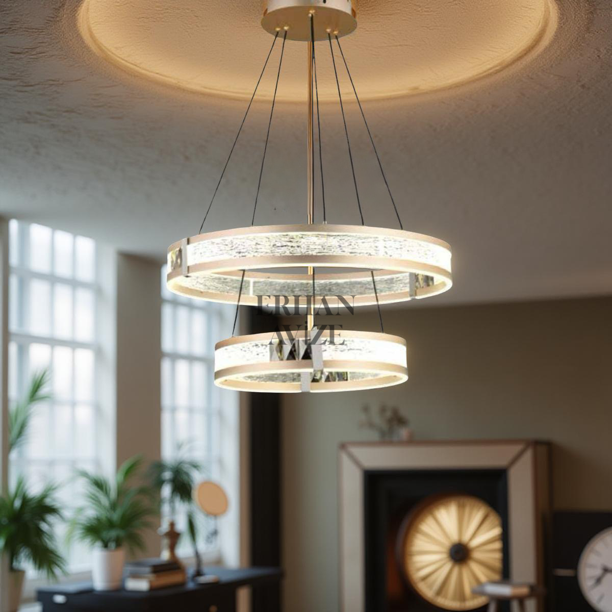 EADL-627 2 Katlı Sarkıt LED Saten Bronz Avize