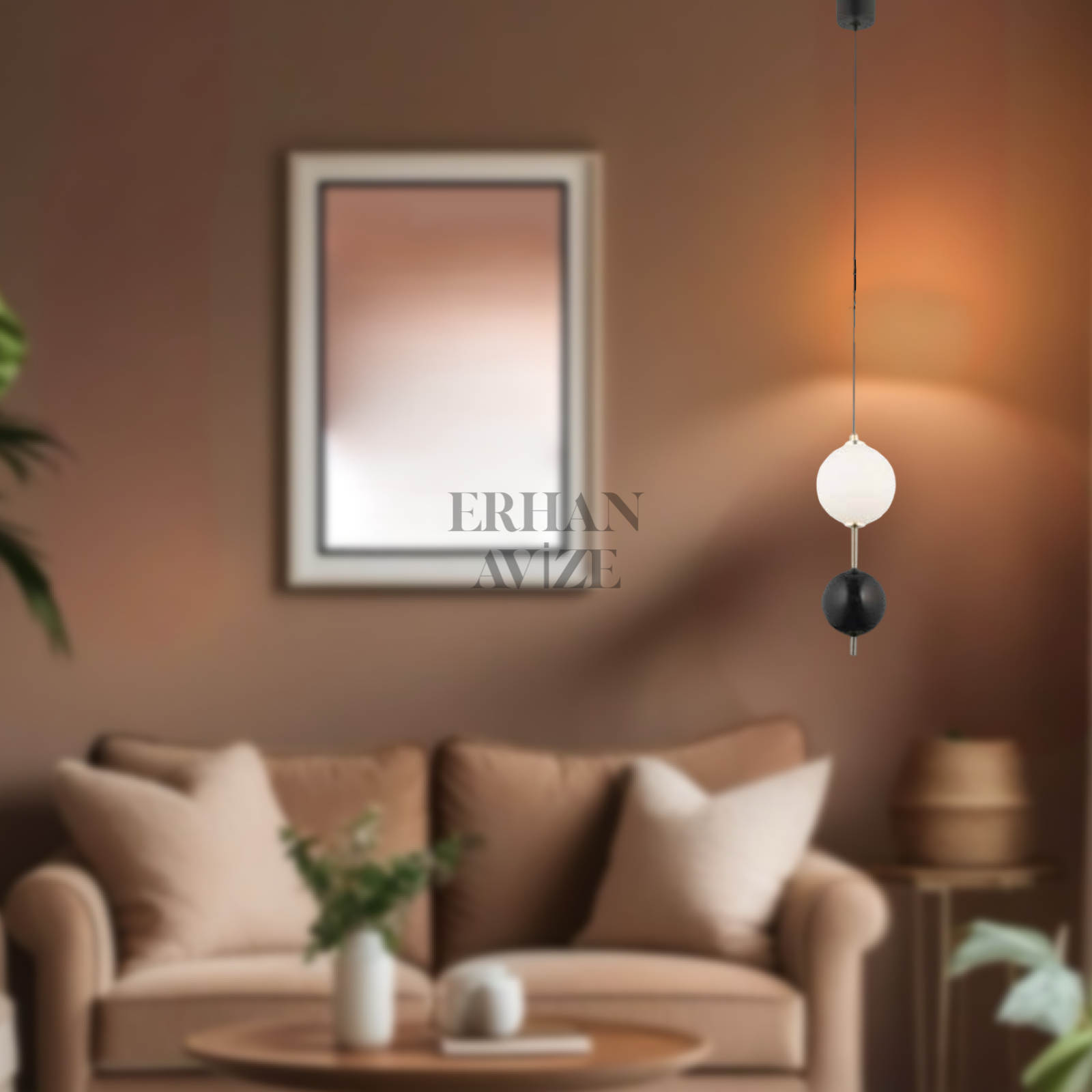EAQ-02 Tekli Sarkıt 2 Toplu LED  Siyah-Beyaz Avize