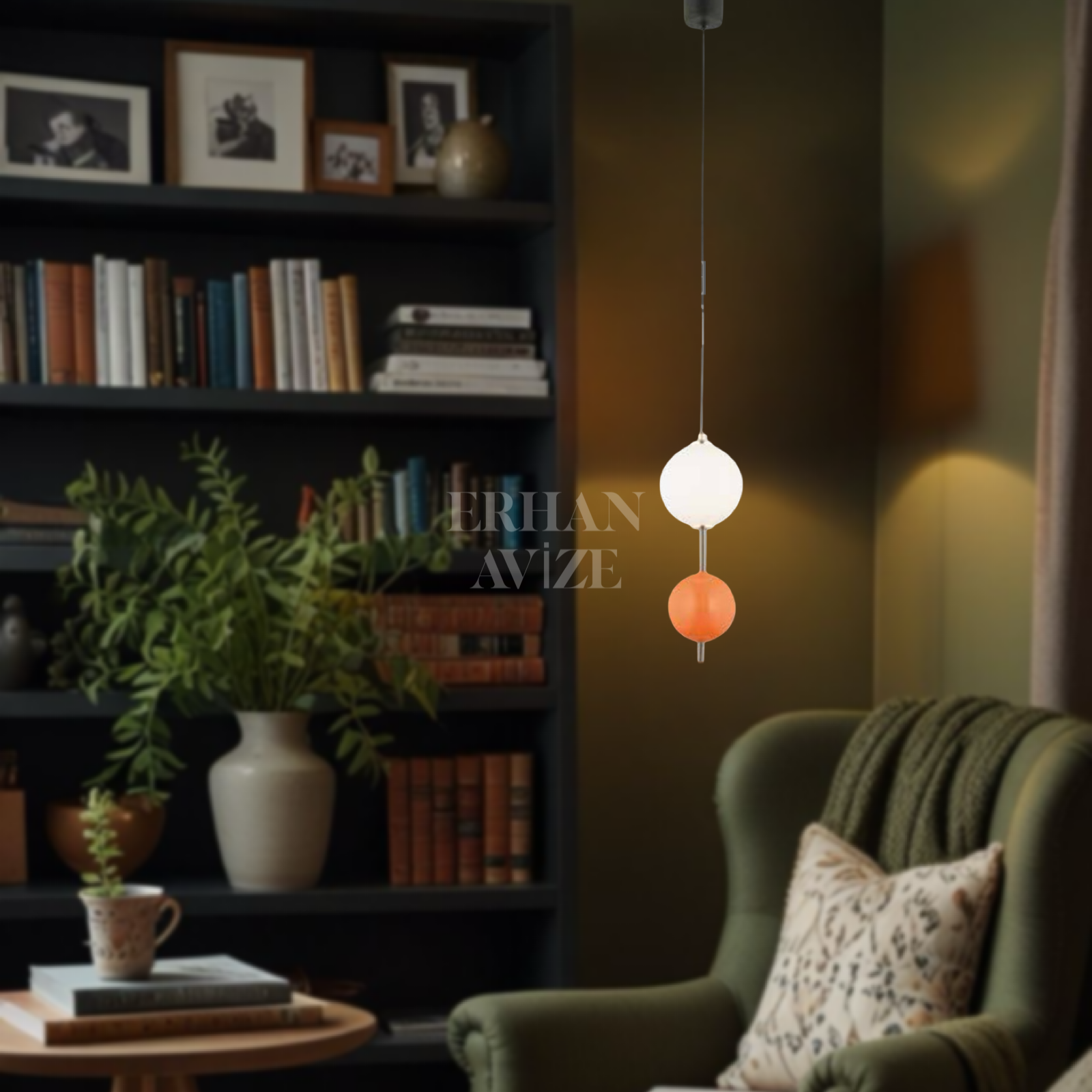 EAQ-02 Tekli Sarkıt 2 Toplu LED Turuncu-Beyaz Avize