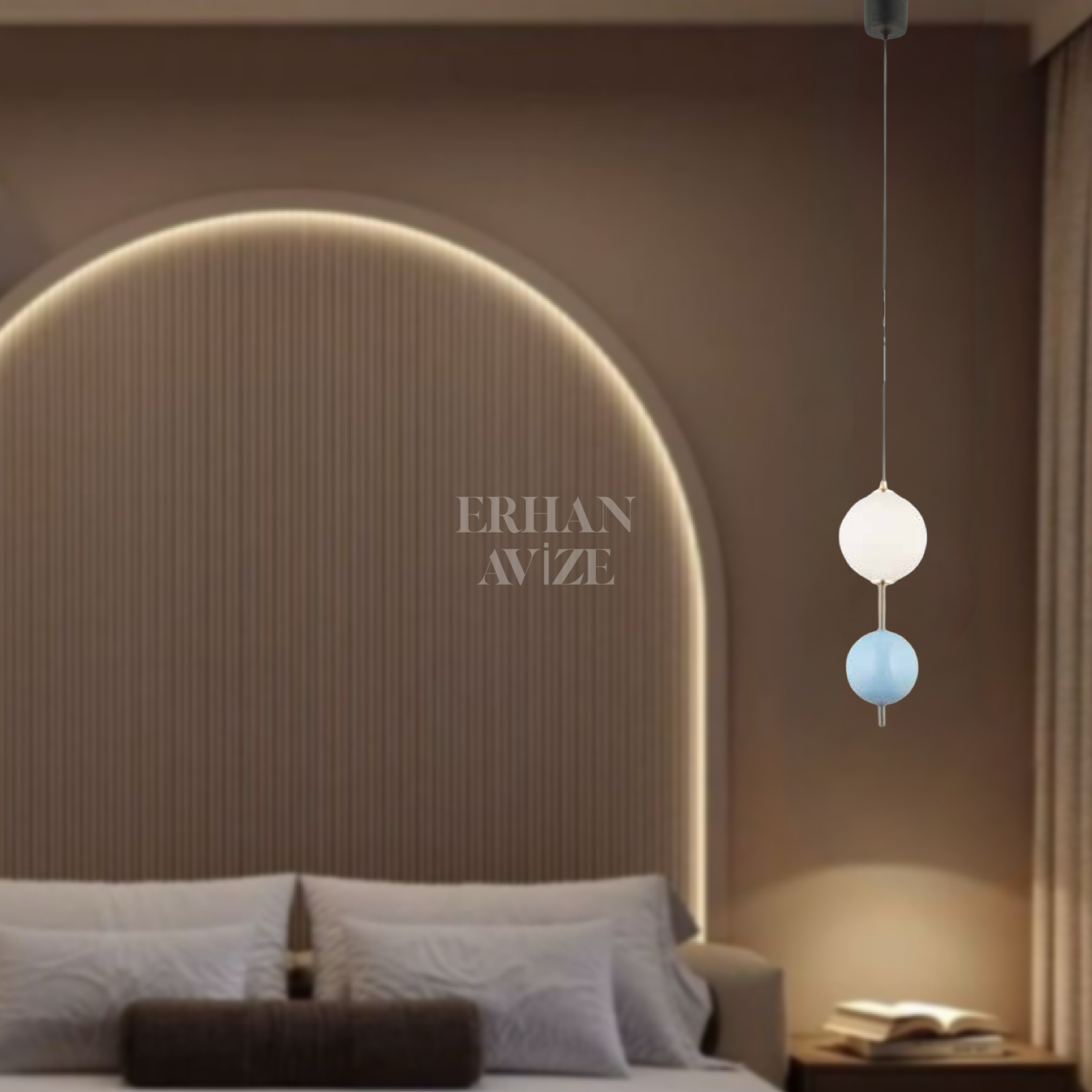 EAQ-02 Tekli Sarkıt 2 Toplu LED Mavi-Beyaz Avize