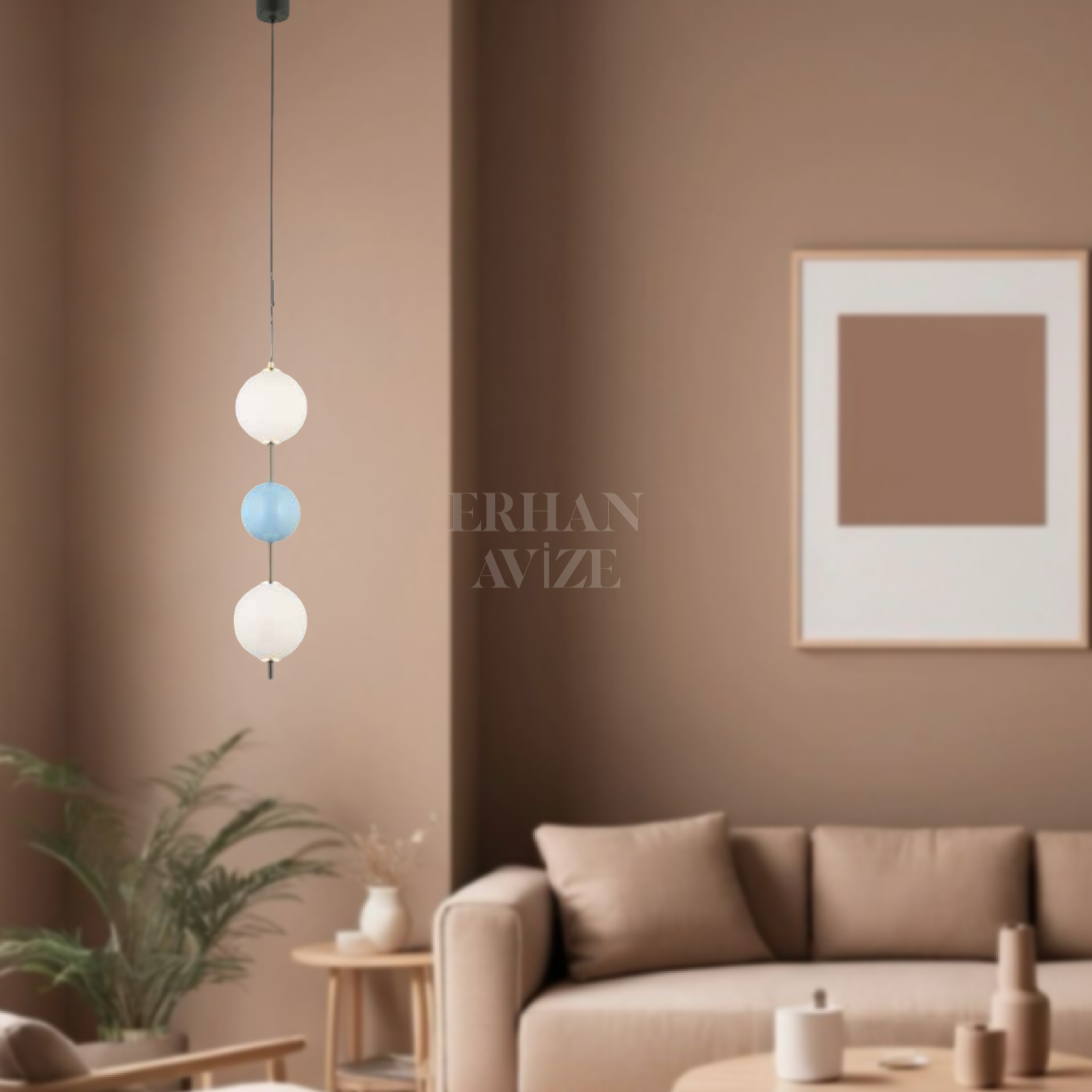EAQ-03 Tekli Sarkıt 3 Toplu LED Mavi-Beyaz Avize