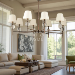 EAL-9155 8 Kollu Beyaz Kumaş Başlıklı Avize