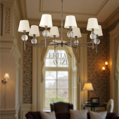 EAL-9155 8 Kollu Beyaz Kumaş Başlıklı Avize