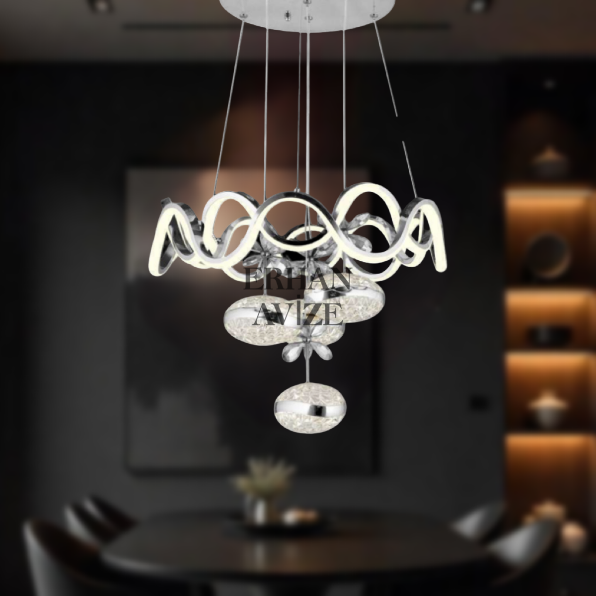 EANS-39 55’lik Sarkıt Top Camlı Krom LED Avize