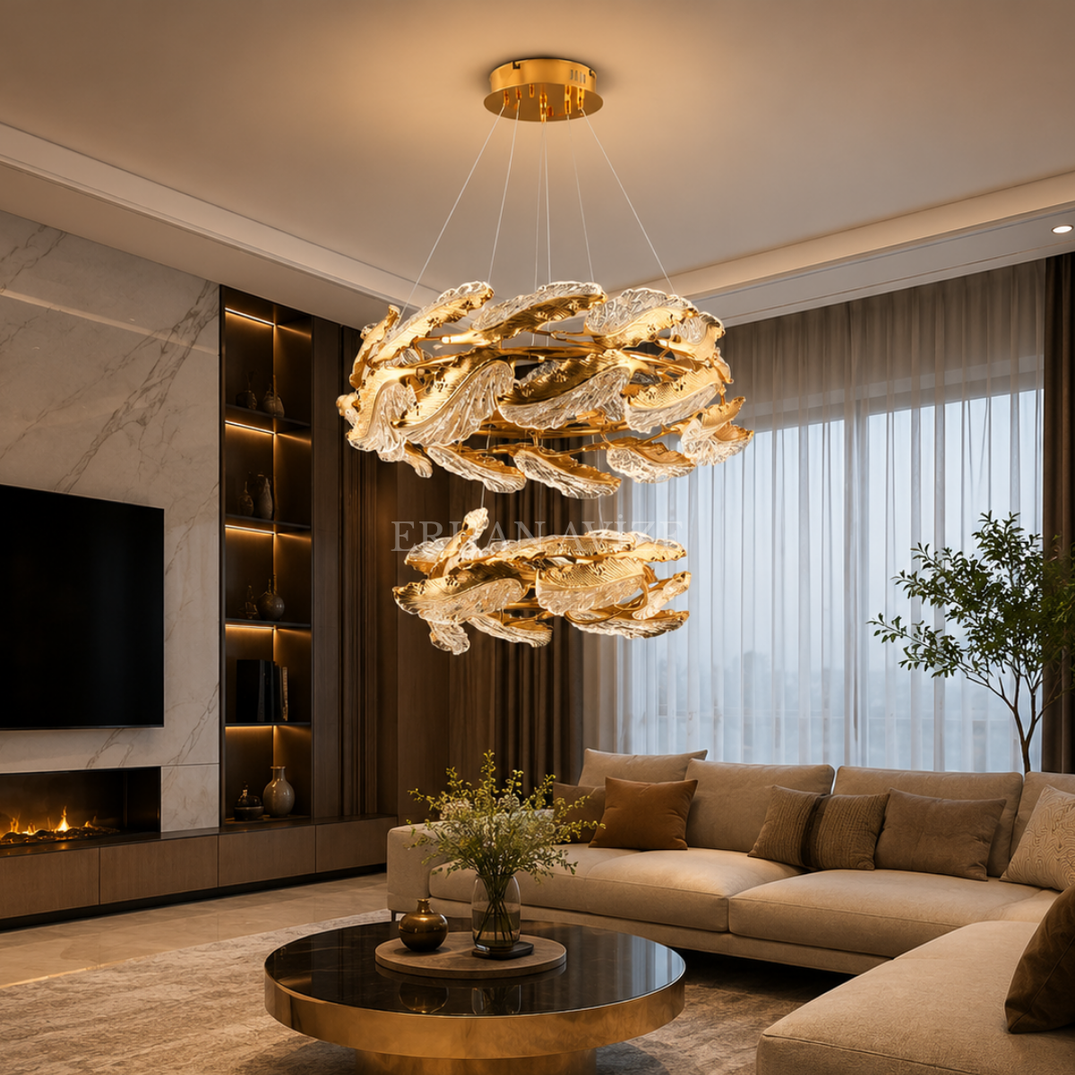 EASD-423 İki Katlı Gold İşlemeli LED Avize