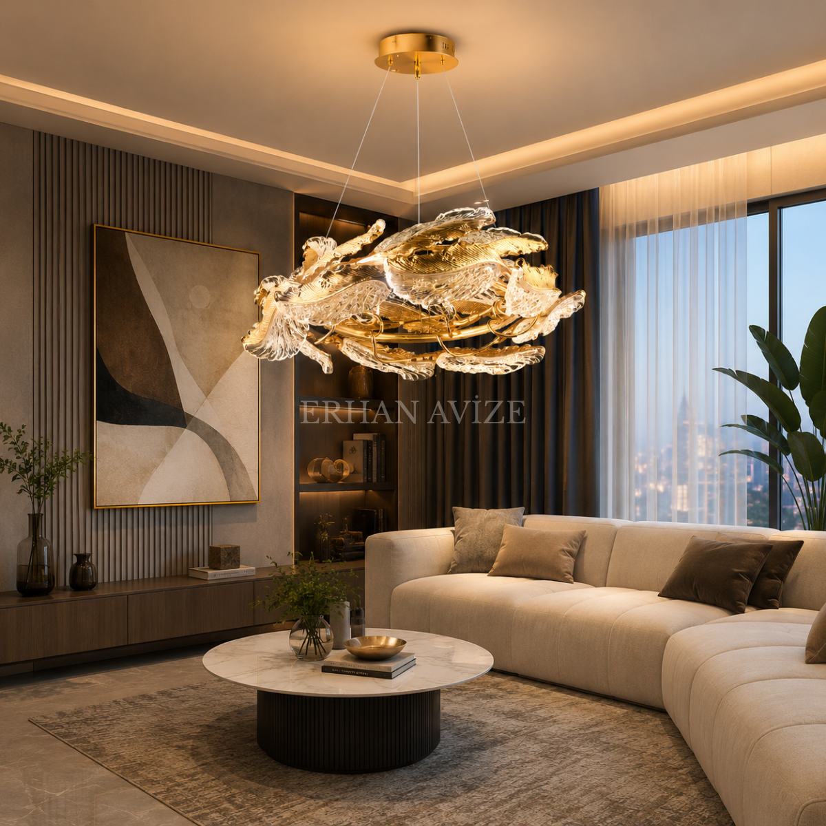 EASD-423 Gold İşlemeli LED Avize