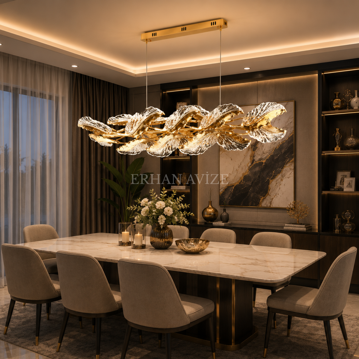 EASD-423 Yemek Masası Gold İşlemeli LED Avize