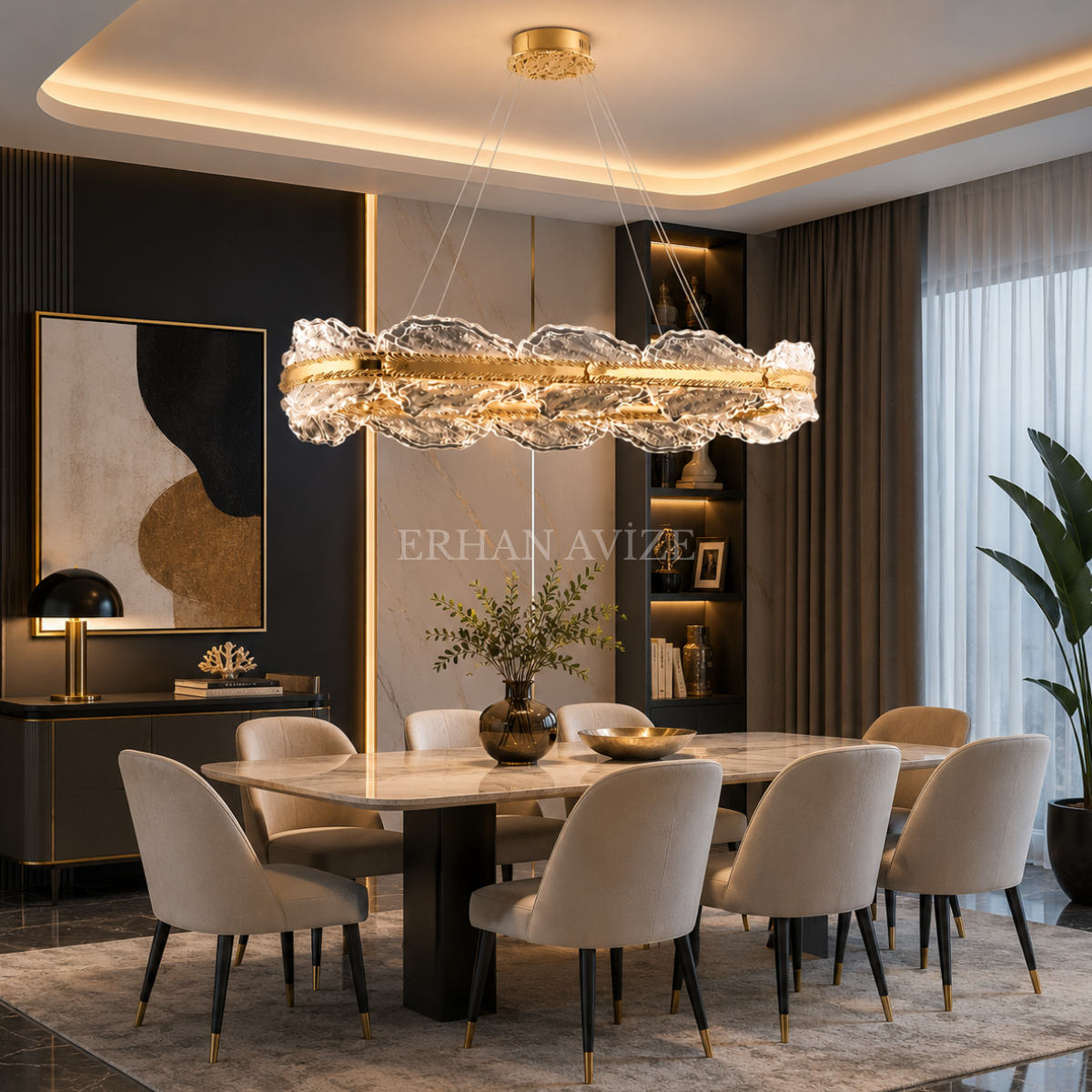 EASD-370 Yemek Masası Luxury Series Gold LED Avize