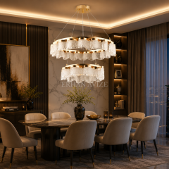 EASD-411 Çift Katlı 60+40cm Gold İşlemeli LED Avize