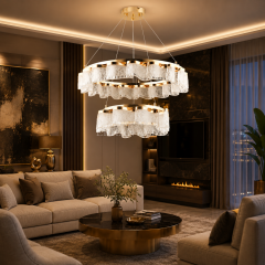 EASD-411 Çift Katlı 60+40cm Gold İşlemeli LED Avize