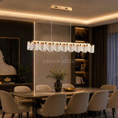 EASD-411 Yemek Masası Gold İşlemeli LED Avize