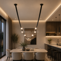 EASD-451 Camlı Ahşap Siyah Kemer Model LED Avize