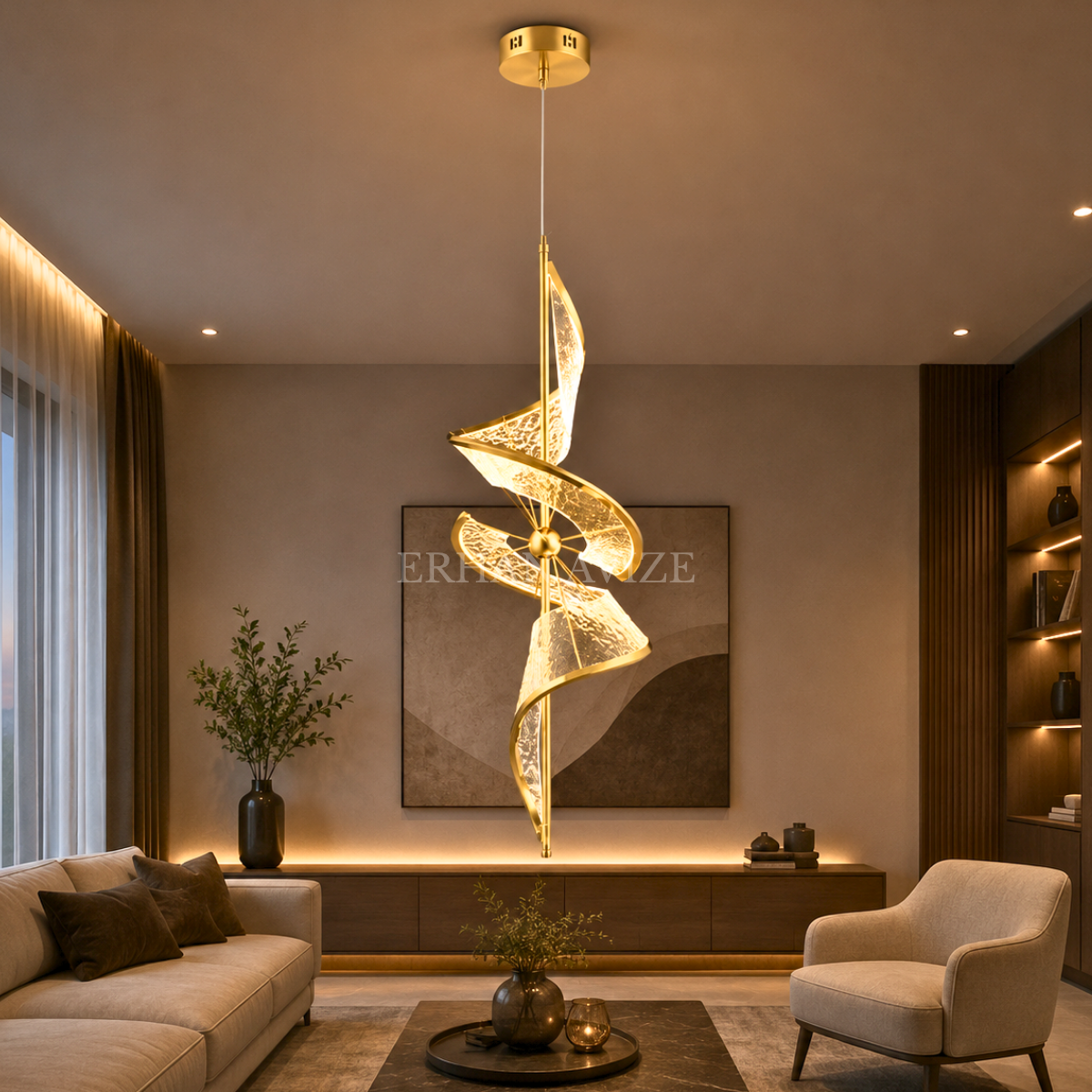 EASD-483 K Gold İşlemeli Kristal LED Avize